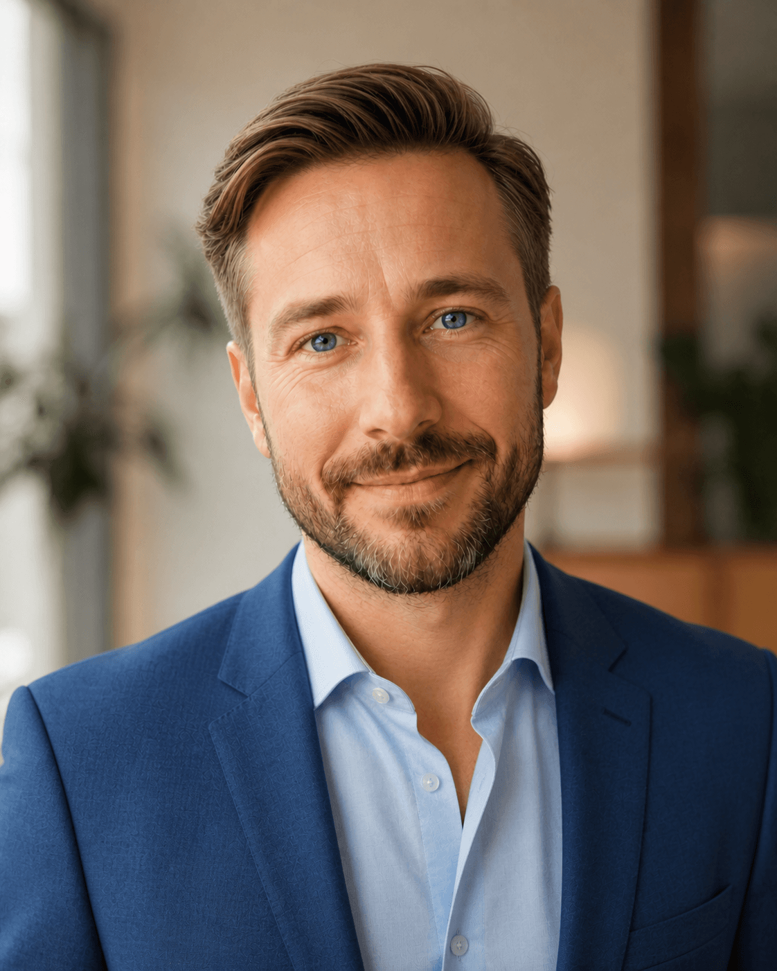 Synthetische Beispielperson im nahbaren Business-Stil